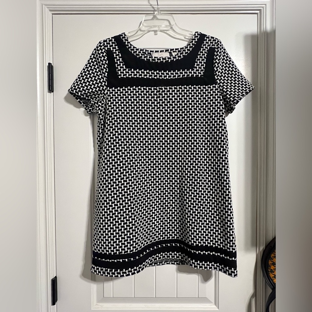 Anthropologie black & white Basketweave Tunic Top Size L